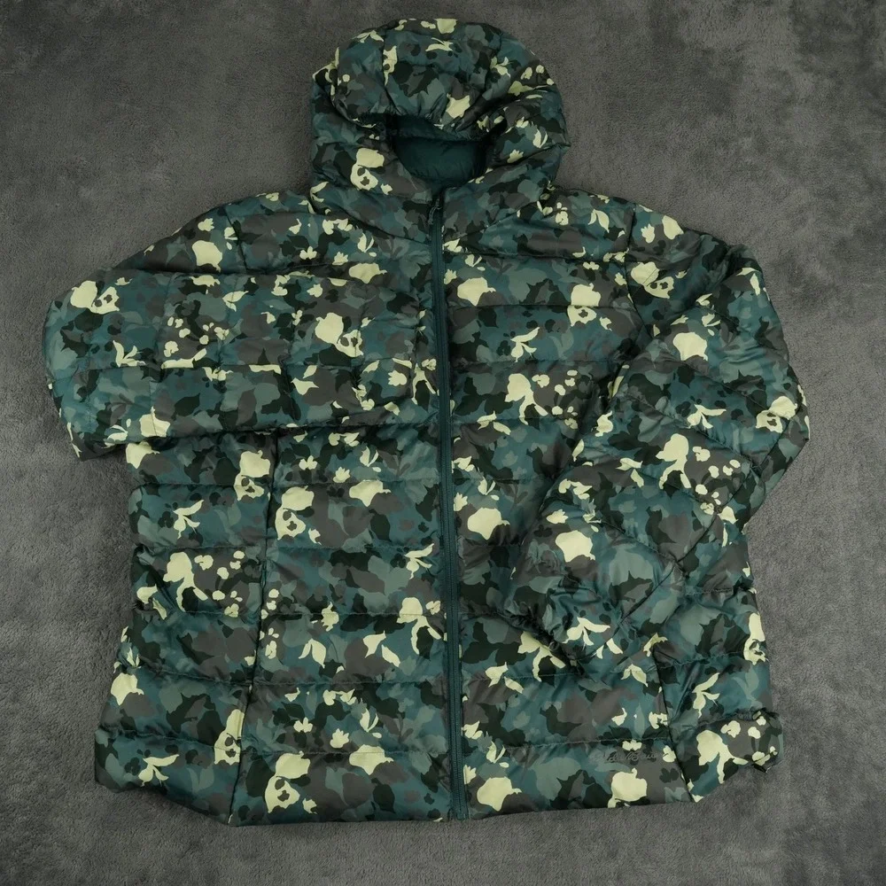 Eddie Bauer Cirruslite Jacket Womens 2XL Green Camo EB650 Puffer Down Hooded Zip